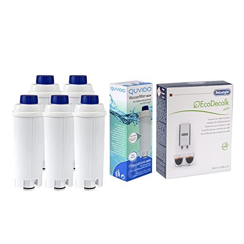 5 x QUVIDO Delta Water Filter for Delonghi Coffee Machine + 1 x Delonghi DLSC200 Descaler Mini Ecodecalc 2x100ml
