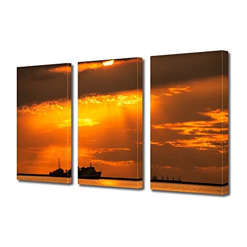 HEARTWORK Print on Canvas 3 Panels Big ships, S Size, 30 x 60 cm (12 x 24 inch), Stretched on Wooden Frame and Ready to Hang Decorative Home Art, HD Quality Picture, Modern Canvas Print, For Home & Office