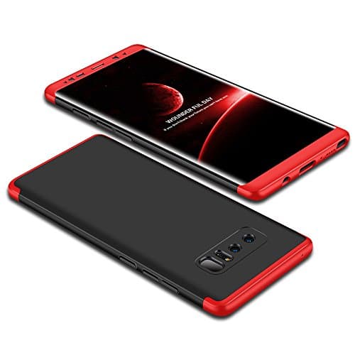 Samsung Galaxy Note 8 Case Cover, uiano® 360 Degree Full Body Protection [Drop Protection/Shock-Absorption Technology] Anti-Scratch PC Ultra-thin Shockproof Case for Samsung Galaxy Note 8--Black+Red [With Soft Screen Protector]