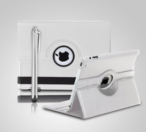 ONE STOP ACCESSORIES ROTATING 360 (WHITE) LEATHER CASE COVER FOR IPAD 2 AND 3 AND 4 4TH GEN INCLUDES SCREEN PROTECTOR AND STYLUS PEN