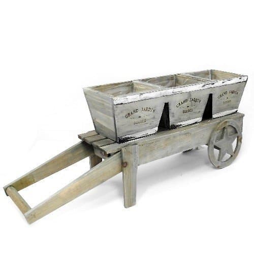 Rustic Wooden Cart Planter With 3 Pots