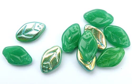 30(PCS) x 12(mm) CZECH GLASS LEAF DROP BEADS - MARBLE GREEN AB - Z020