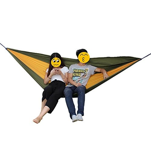 Double Camping Hammock Strong Parachute Cloth Nylon Fabric with Tree Straps Bearing Capacity 660 Pound (brown)