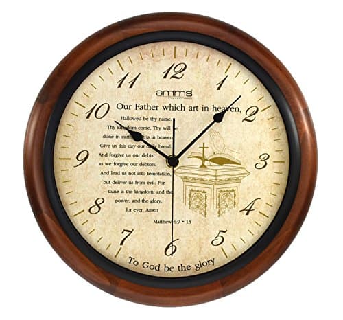 Amms Large Christian Lords Pray Silent Sweep Quartz Bold Walnut Finish Wooden Wall clock