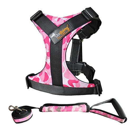 Adjustable Dog Vest Harness with Leash - Secure Reflective Nylon Lightweight Dog Walking Harness Vest - Durable and Breathable Dog Pulling Harness (XL, Camouflage -pink)