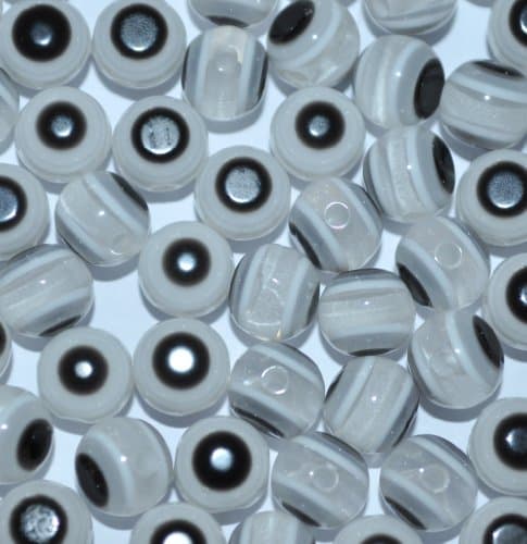 100 pcs resin beads, 8 mm, round, evil eye (white)