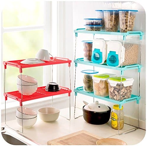 Garage Storage Rack,Moxcow Superposition Snap Type Multilayer Shelf Reinforcement Thickened, Foldable kitchen Bathroom Sundry Storage Rack Shelf Shelving, Random Color, 1 Layer (S: 23x15x16cm)