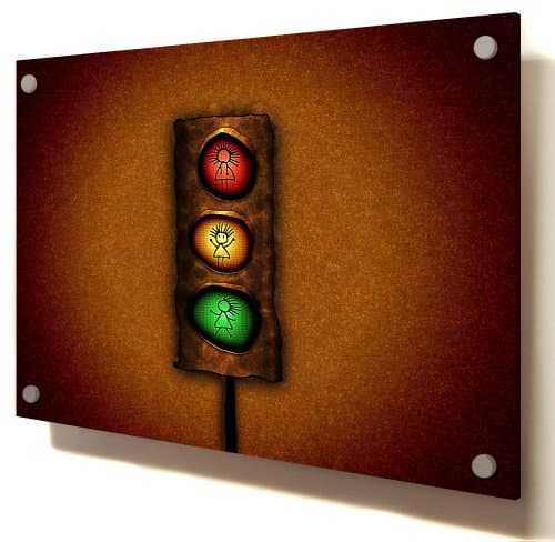 Traffic Light Stick Men, Size: 44" x 30" (110cm x 75 cm Approx), Abstract Modern Perspex Acrylic Art Print (PERSPEX MOUNT)