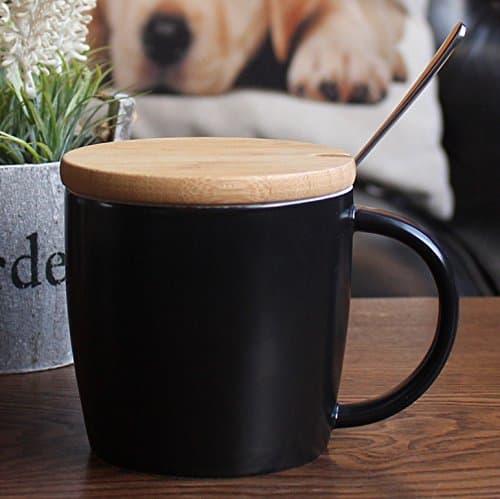 Good quality cup The Cup Ceramic mug with cover of big capacity oatmeal breakfast cup milk minimalist Office Home Cup mugs, Black Lid of 550ml+ spoons