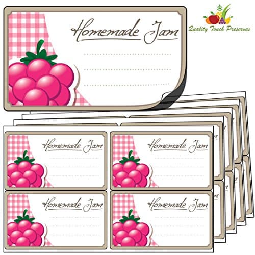 64x Large Raspberry Jam Jar Labels. Luxury Self Adhesive Stickers from Quality Touch Preserves. Free First Class UK Delivery.