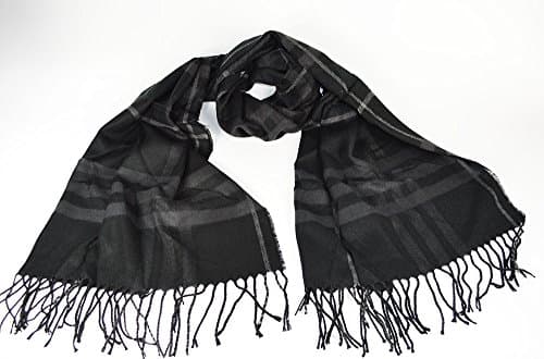 Large Soft designer check style winter Plaid scarf Black
