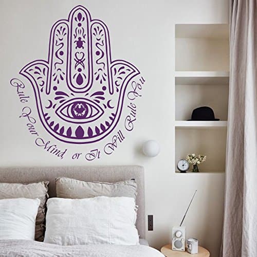 Wall Decal Quote Rule Your Mind or It Will Rule You Hamsa Khamsa Palm Namaste Yoga Hand Eye Indian Vibes Fatima Buddha Ganesh Eastern Art Symbol Meditation Wisdom Vinyl Sticker Home Décor Murals M271