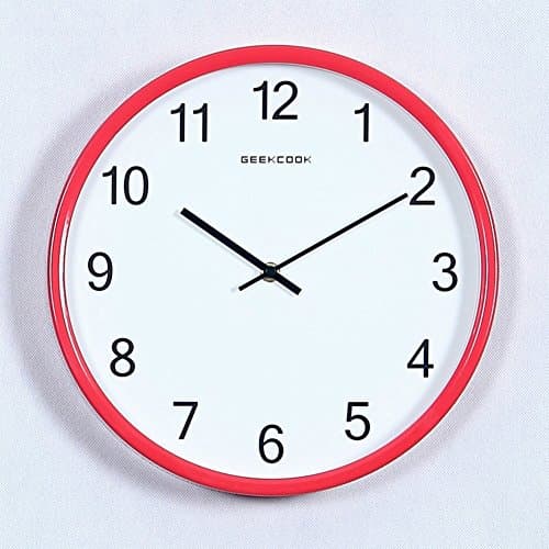 grte Round Clock In Metal Modern Simple [Digital] Silent Quartz Alarm Clock Wall Clock A Lounge-Red 12Cm