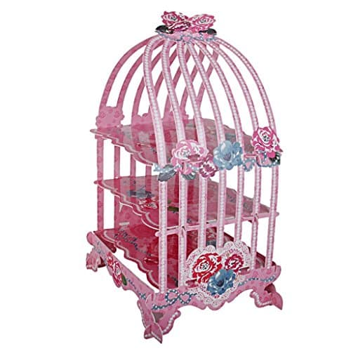 EOYHDSIA 3-Tier Birdcage Shape Cardboard Cupcake Display Stand (Pink Rose)