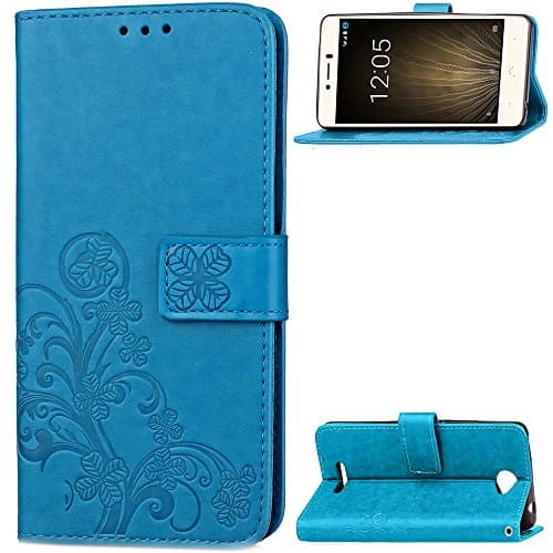SuFa BQ Aquaris U Lite Case - Luxury Slim PU Leather Flower Protective Magnetic Wallet Cover Case for BQ Aquaris U Lite with Card Slot and Stand Feature (Blue)