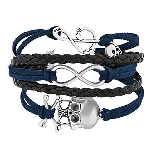 Uniqueen Braided Leather Wrap Bracelet Sideways Infinity Skull Music Note Womens Girls Wristband Bracelets