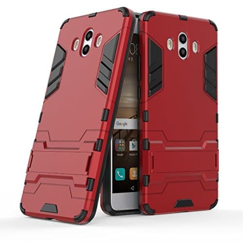 MHHQ Huawei Mate 10 Case, Huawei Mate 10 Case, 2 in 1 Armour Style Rugged Hybrid Dual Layer Armour Defender TPU + PC Hard Case Cover with Kickstand Stand for Huawei Mate 10 -Red