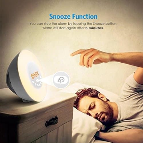 Alarm Clock Wake-Up Light,Sixcup® 7 Colors Bedside Wake-Up Light FM Radio LED Display Touch Control Electronic Alarm Clock[Snooze Mode and 6 Natural Sounds ] with Sunrise Sunset Simulator Mode (UK)