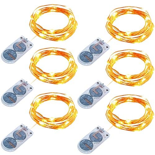 RcStarry(TM) 6-Pack{20LED 7Ft}Rope Lights,Battery Operated Super Bright Micro 20 LEDs on 7 Ft Long Ultra Thin Copper Wire Starry String lights for Home Bedroom Party Tree,Warm White