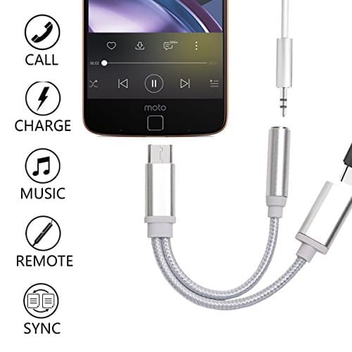 Bkayp 2 in 1 Nylon Braided Type C to 3.5mm Audio Headphone Jack Conversion Adapter with Type C Charging Port Splitter for LeEco Le 2, Letv Le Max 2, Letv Le Pro 3, Xiaomi 6 and Other Smartphones