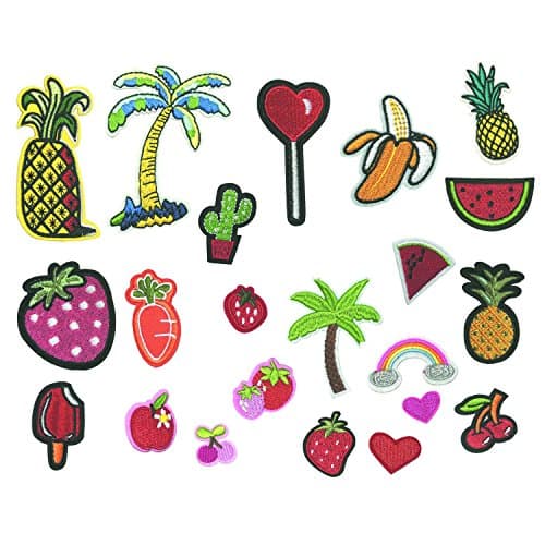 JZF 22 pcs Embroidered Patch Fabric Iron-on or Sew-on Patches Badges - Mixed Watermelon Cherry Pineapple Cactus Ice Cream Fruit Milk Banana Cocktail Cactus Shaped