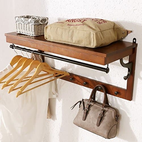 wall coat racks Wall Coat Racks, With Shelf Wall Mounted Storage For Clothes, Towel, Hats, Scarves,Display Shelves ( Color : Brown )