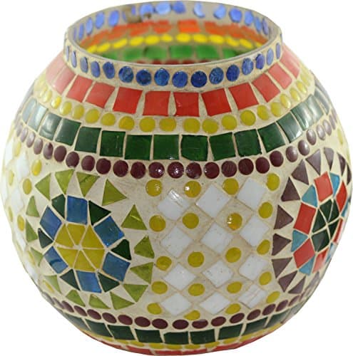 Edivine's Diffuser/Candle Holder/CROCK shaped Handcrafted Festive Home Decor Mosaic Glass Candle Stand with round base Votive Tealight Holder, (DESIGN #01)