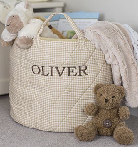 Personalised Simply Storage Quilted Storage Basket Large - Personalised text is Embroidered on these storage baskets, round storage basket, large fabric storage baskets - great for toy storage, kids storage and as a laundry hamper