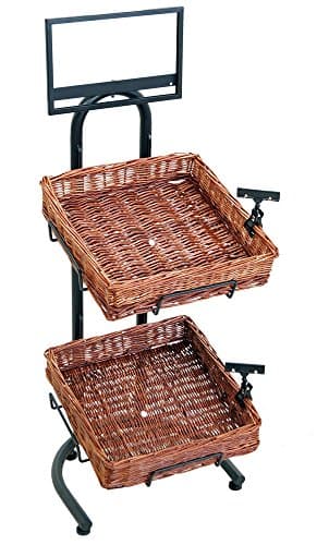 Mobile Merchandisers K1430-2B14-MB 2-Tier 2 Square Willow Basket Display with Sign Frame and Sign Clips