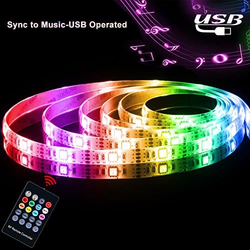 USB LED Strip Lights, Led Light Strip Sync to Music Led Lights with RF Remote Waterproof LED Strip Rope Lights USB Powered RGB LED Lights Flexible Color Changing Lights-7.5Ft/2.5M