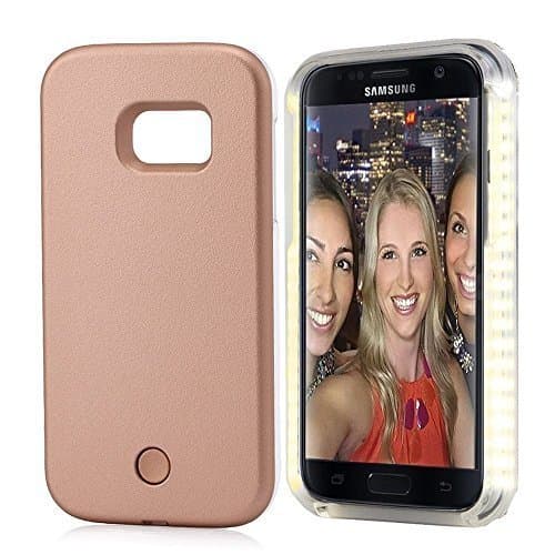"Mals" LED Light Up Luminous Selfie Cell Phone Case Illuminated Back Cover for Samsung S7 Edge (Rose Gold)