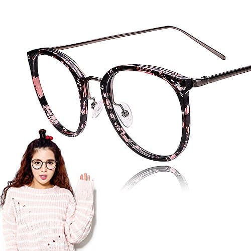 Ranbow Female Models Large Frame Flat Glasses Pink Frame Radiation Phone Flat Light Mirror - Amber