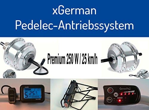 xGerman Conversion Kit 28 '250 W 36 V, Front Wheel Drive with Rack Battery 10 A 25HM/H up to 75 km depending on Driver LCD Display, etc