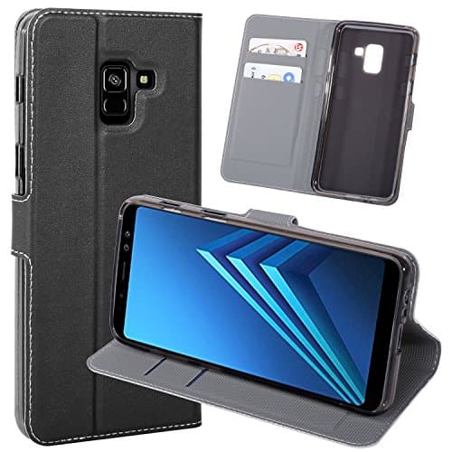 Samsung Galaxy A5 2018 Case, Samsung Galaxy A8 2018 Case,Thin Fit PU Leather Flip Case Protective Foldable Book Style Cover With Stand Feature for Samsung Galaxy A8 2018 / A5 2018-Black