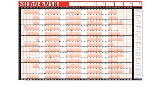 EFG 2018 A1 Laminated Yearly Wall Planner Calendar With Wipe Dry Pen & Sticker Dots
