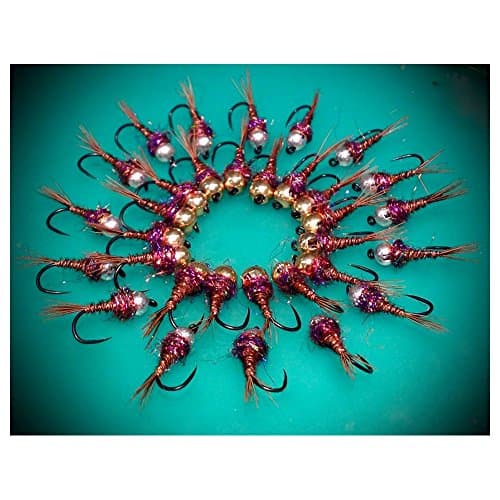 Massimo Clini: Pheasant & Violet Nymph Tungsten, in Pack of 9 flies Three For Size and Weight, built on Hooks Barbless cecoslovacchi, Conforms to the Regulation FIPS Mouche