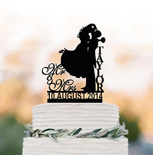 Personalized Wedding Cake topper mr and mrs name and date, Cake Toppers with bride and groom silhouette, funny