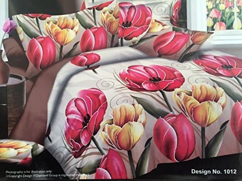 3D Effect Bedding Set Duvet Cover+Fitted Sheet Floral Printed 4Pc Complete Set (Single, Red Rose)