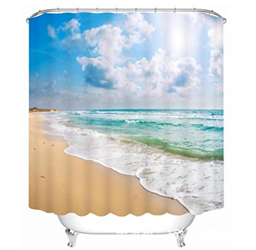 YLBUUEE 3D polyester Blue Sky Beach Lake Wave printing of the area of visual design space en-suite shower inaccessible and mildew curtains bath curtain of air, 200*180 cm exposed