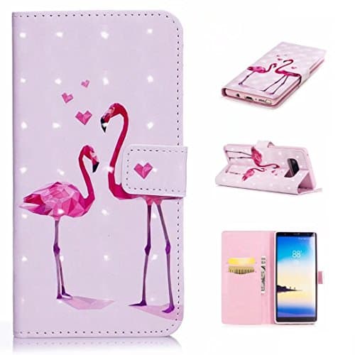 COWX case for Samsung Galaxy Note 8 Case Phone Holder PU Leather Case for Samsung Galaxy Note 8.0 Tablet Leather Pink with White Flamingo