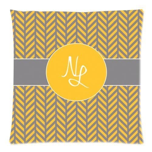 Decorative Mustard Yellow and Grey Herringbone Art Chevron Pattern Throw Pillow Case Pillow Cover Cushion Cover/Case Pillowcase 18 "X18 "