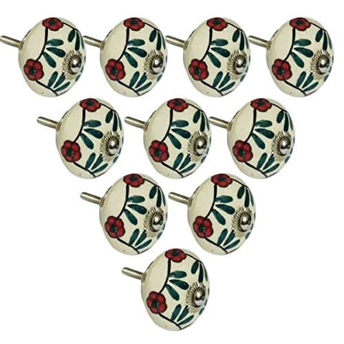 Handmade Knobs Sale - Set of 10 White Flower Ceramic Knobs Handmade Design Drawer Knob / Cabinet Pulls / Handles - Home Decor Accessories