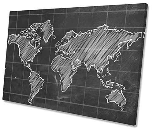 World Map Chalk Board CANVAS WALL ART Framed Print 30 x 20 inch
