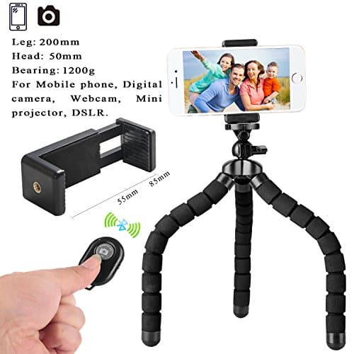 Mini iPhone Tripod Selfie Phone Tripod Stand with Universal Clip and Bluetooh Remote Control for Smartphone and Camera