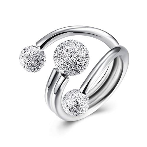 Ilove EU Women's 925 Sterling Silver Open Ring Adjustable Silver Sand Blasted Ball Pearl Bracelet Wedding, Engagement, Wedding Ring Size