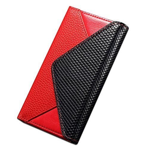 iPhone 6, 6S Wallet Case, W/ Wrist Strap Full-body Luxury Genuine Leather Flip Cover Magnetic Envelope Wallet Case For iPhone 6/iPhone 6S 4.7" (Red+black)