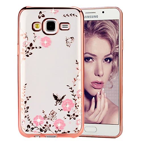 Galaxy J5 2016 Case, Jamche Ultra Thin Transparent Flowers Bling Crystal Bumper Silicone TPU Gel Clear Rubber Soft Shockproof Protective Back Case Cover Shell for Samsung Galaxy J5 2016, Rose Gold Pink