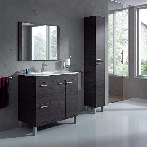 Baltic Grey Ash 2 Door + 2 Drawers 80cm Bathroom Under Basin Unit / Vanity Cabinet with Sink & Mirror