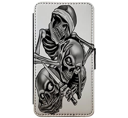 See no Evil - Hear no Evil - Speak no Evil Skulls Goth Leather Flip Phone Case Cover - Wallet - For iPhone &amp; Samsung's (Samsung Galaxy S8)