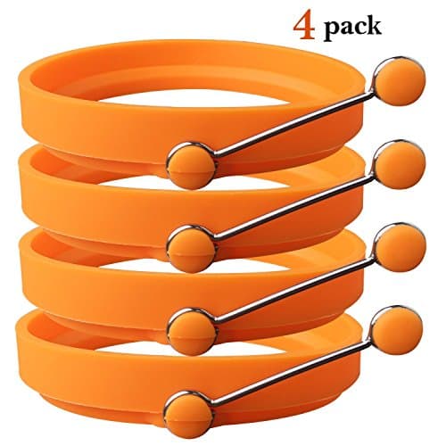 TaleeMall Nonstick Silicone Egg Ring Pancake Moulds, Round Egg Rings Mold (4 Pack) (Orange)